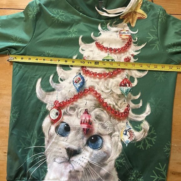 Pullover Cat Tree Christmas Long Sleeve Hoodie wIth Pockets Mens Sz Large - Picture 5 of 8